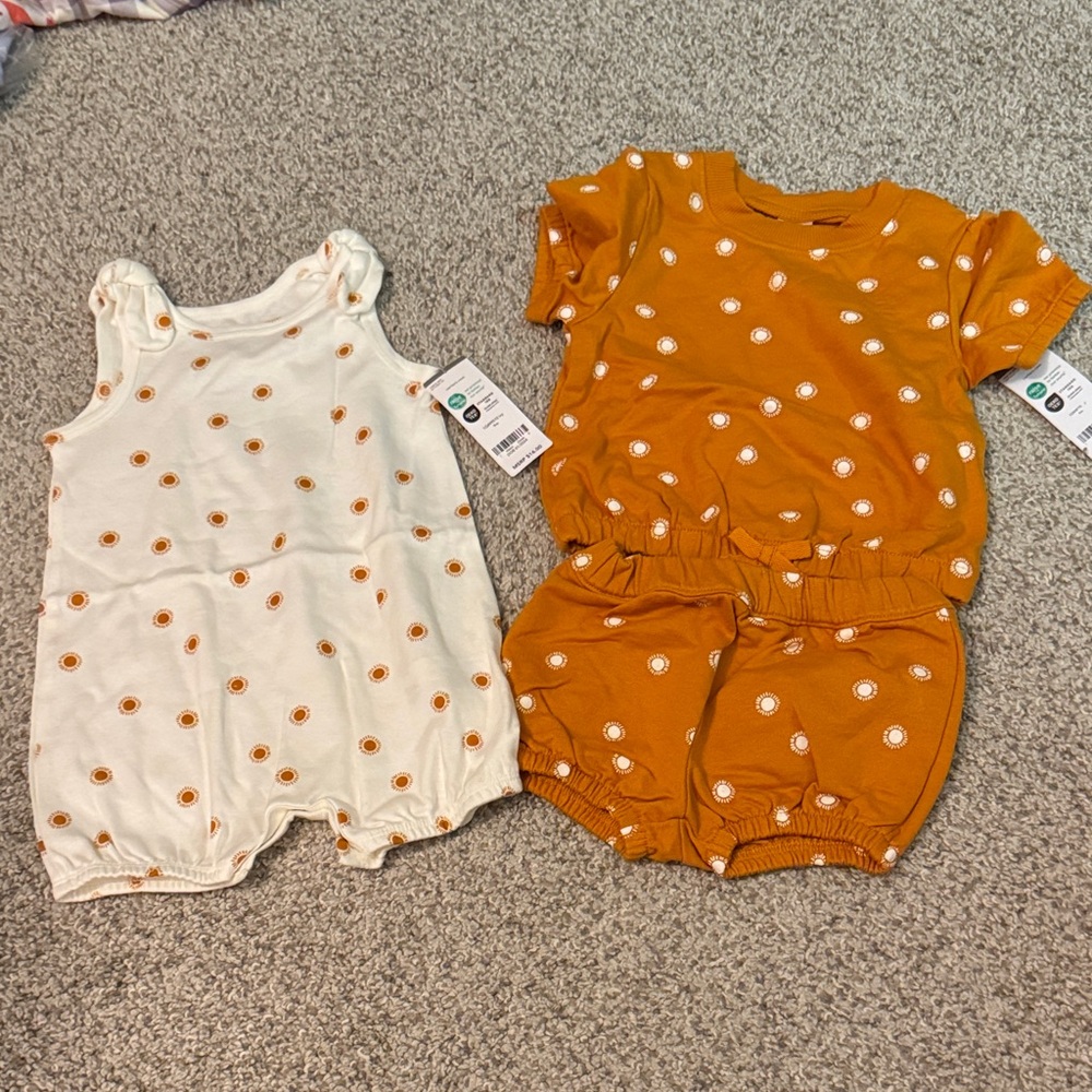 Carter’s Baby Girl Romper and Short Sleeve Short Set New with Tags 9 Months 6-9